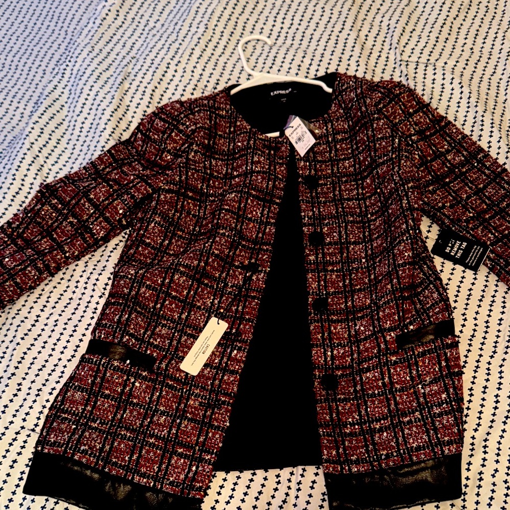 Lipsy Women's Red and Black Checkered Blazer